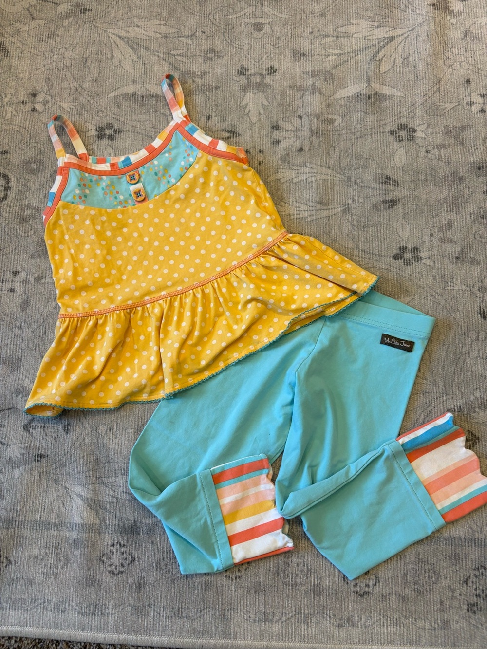 Matilda Jane Girls' Yellow Polka Dot Tank Size 6 & Aqua Leggings Set Size 8